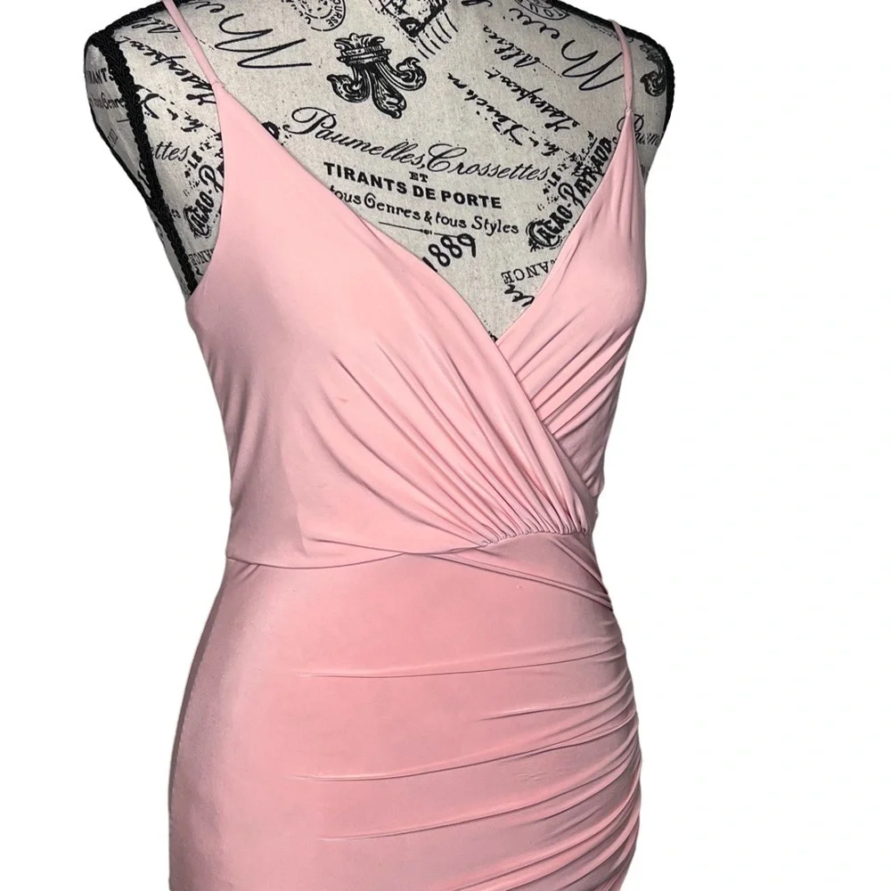 Misguided Pink Strappy Slinky Wrap Asymmetrical Bodycon Mini Dress Size 4 NWT